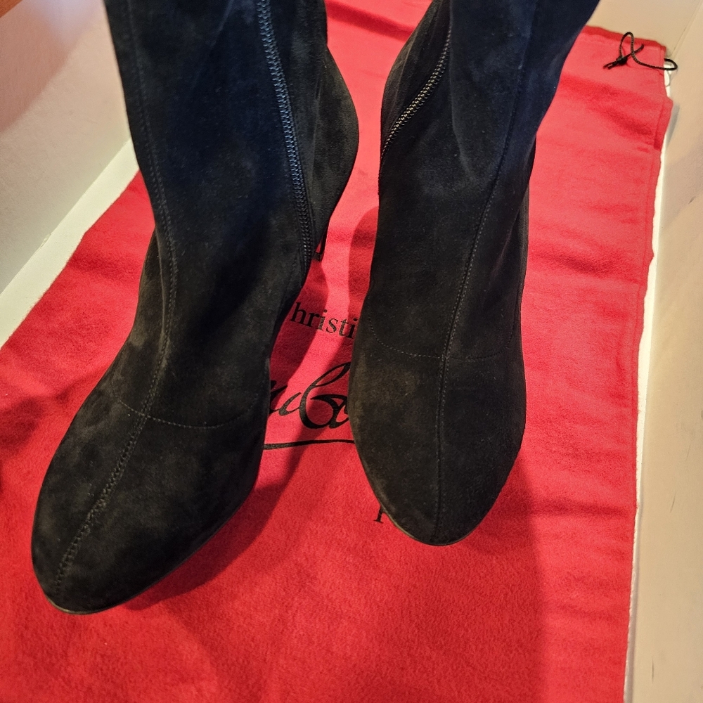Christian Louboutin Alta Top 70 Veau Velours Stretch Black Suede Women's Boots